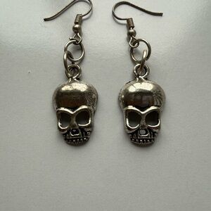 Edgy Silver Skull Drop Earrings